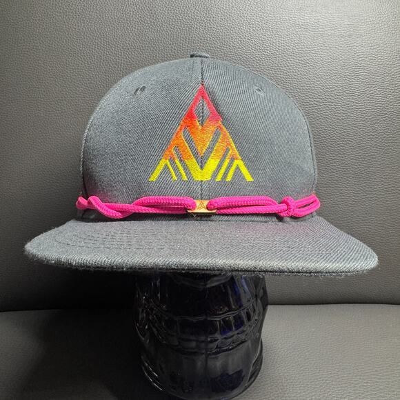 FINDLAY Logo Flat Bill Rope Snapback Hat Gray Neon Logo Hidden Pocket - Picture 1 of 6
